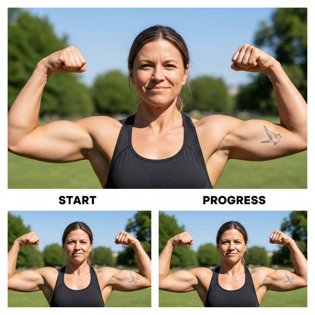 Person exercising with weights in gym showing strength training and fitness progress